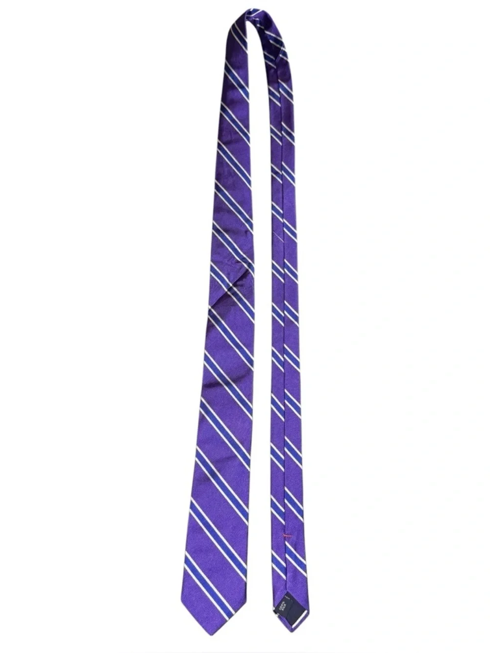 J.Crew Purple Blue Silver 100% Silk Striped Tie Handmade Wedding Guest Office